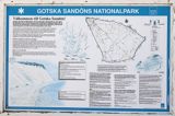 Tablica informacyjna parku narodowego, wyspa Gotska Sandon, Szwecja, Bałtyk