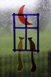 deszczowy dzień, koty w oknie z księżycem !!!! nie do albumów