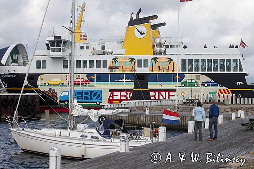 Port i prom w Aeroskobing, wyspa Aero, Archipelag Południowej Fionii, Dania