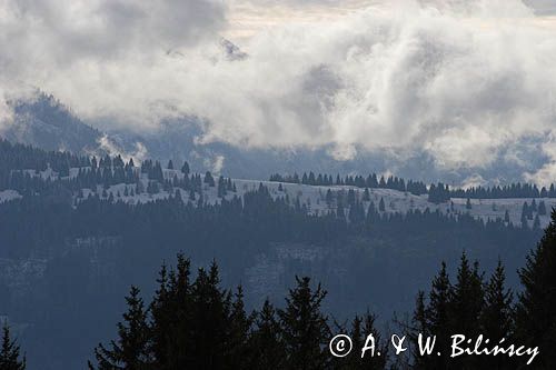 Plateau D'Agy, Alpy Francuskie, Rhone Alps, Górna Sabaudia, La Haute Savoie, widok z wioski Samoens