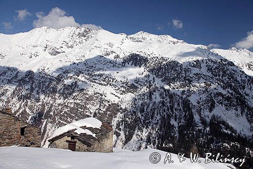 pejzaż Alp, ośrodek narciarski La Thuile, Włochy