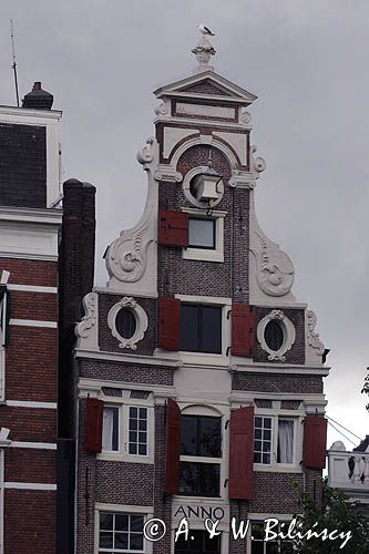 kamienica i okiennice, Amsterdam, Holandia