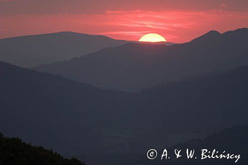 zachód słońca, widok z Małej Rawki, Bieszczady