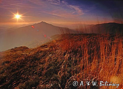 Świt na Połoninie Wetlińskiej, widok na Caryńską, Bieszczady