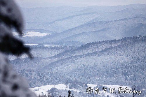 zima, Bieszczady, widok z Jaworników