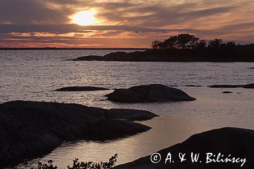 zachód słońca, archipelag Bjorkskars, Szkiery Szwedzkie, Archipelag Sztokholmski, Szwecja