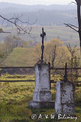 krzyż na nagrobku na cmentarzu w Bystrem, Bieszczady