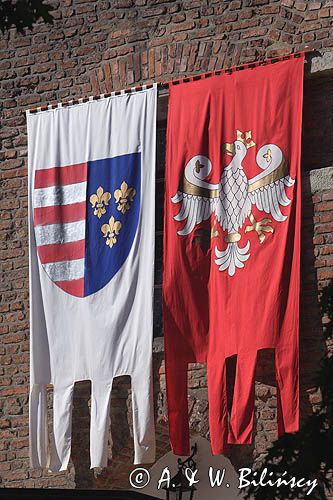 Dębno, zamek, flagi na zamku, turniej rycerski