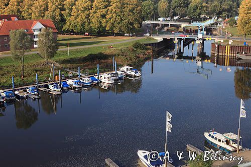 Domitz, śluza i port jachtowy na kanale Elde, Muritz-Elde wasser strasse, Meklemburgia-Pomorze Przednie, Niemcy