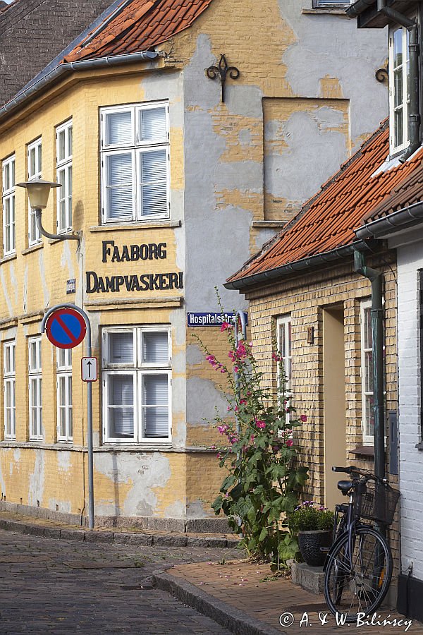 Zaułek, uliczka w Faaborg na wyspie Fyn, Fionia, Archipelag Południowej Fionii, Dania