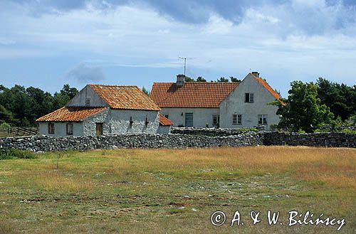 Wyspa Faro koło Gotlandii, gospodarstwo - domy, Szwecja