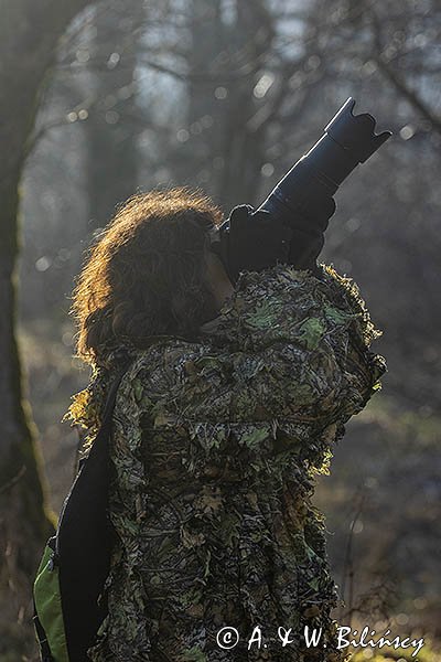 Fotograf przyrody w stroju maskującym, Bieszczady