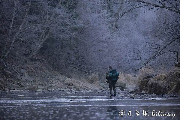 Fotograf przyrody w stroju maskującym
