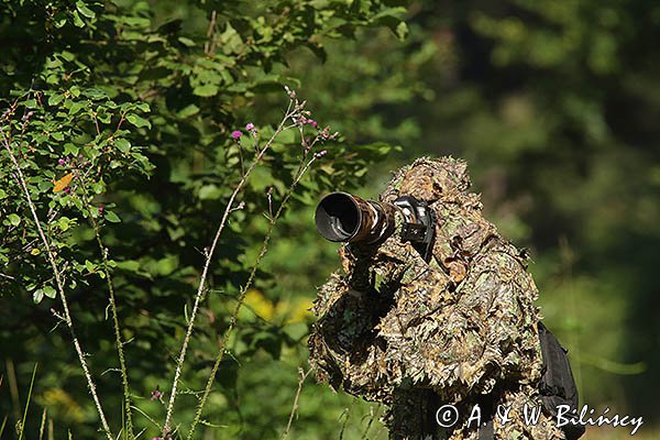 Fotograf przyrody, strój maskujący 3D