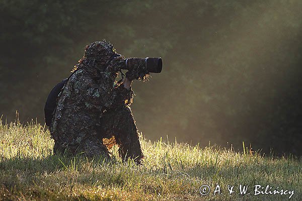 W smudze Słońca, fotograf przyrody, czatowanie, kamuflaż, strój maskujący 3D