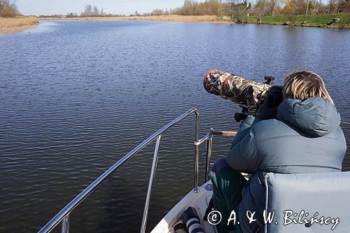 Fotograf przyrody, czatowanie, czatownia na łodzi, Vistula Cruiser 30