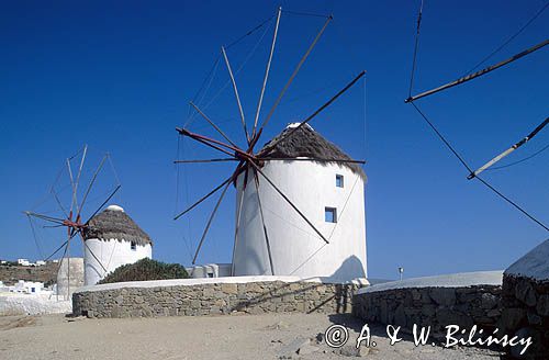 Grecja wyspa Mykonos Cyklady, wiatraki windmills, Mykonos, Cyclades, Greece