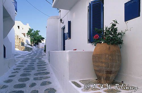 Grecja wyspa Mykonos Cyklady, uliczka Mykonos, Cyclades, Greece