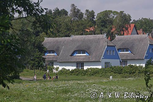 dom kryty strzechą w Kloster na wyspie Hiddensee, Mecklenburg-Vorpommern, Niemcy