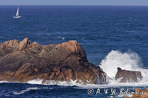 skały w La Corbiere Point, wyspa Jersey, Channel Islands, Anglia, Wyspy Normandzkie, Kanał La Manche