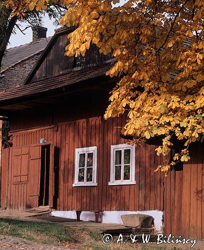 Lanckorona, zabytkowa drewniana zabudowa ulicy