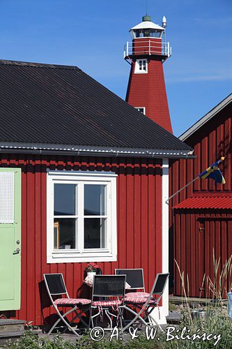 latarnia morska, w wiosce na wyspie Maloren, Szwecja, Zatoka Botnicka
