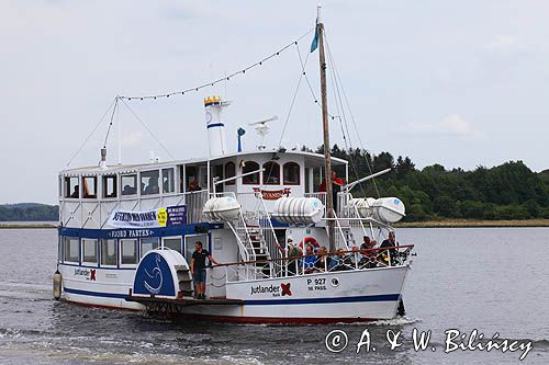 Statek turystyczny Svanen w Mariager, Mariager Fjord, Jutlandia, Dania