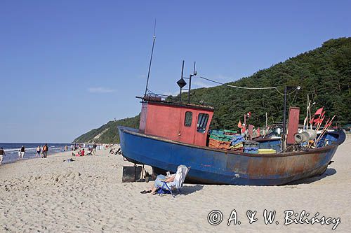 Międzyzdroje, plaża, Wyspa Wolin, kutry rybackie