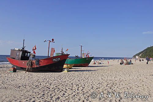 Międzyzdroje, plaża, Wyspa Wolin, kutry rybackie