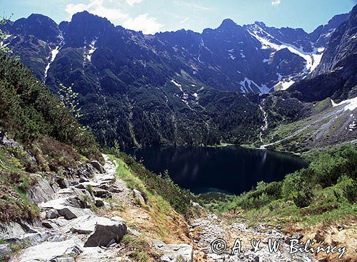 Tatry Morskie Oko Żabie i Rysy, widok spod Mnicha, żabia czuba, żabi szczyt, Grań Apostołów, Kopa Spadowa, Niżne Rysy, Rysy