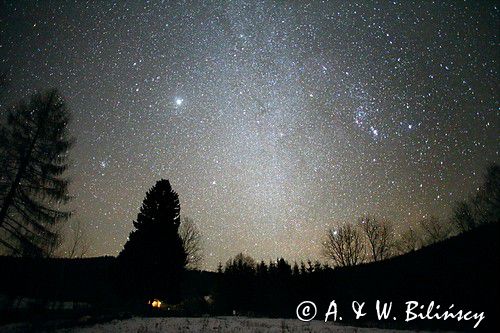 gwiezdne niebo,Bieszczady, pas Oriona, gwiazdozbiór Oriona, mgławice Oriona