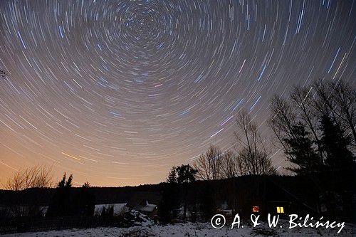 gwiezdne niebo, Bieszczady, obrót gwiazd wokół gwiazdy północnej