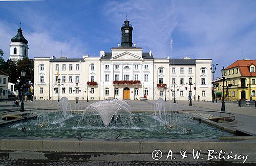 Płock, fontanna i ratusz