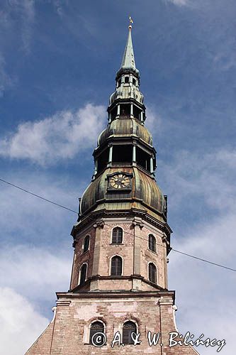 Ryga, wieża kościoła św. Piotra, Sv. Peterbaznica, Stare Miasto, Łotwa