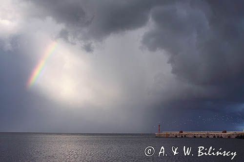 burza i tęcza nad portem Montu, wyspa Sarema, Saaremaa, Estonia storm, rainbow, Montu harbour, Saaremaa Island, Estonia