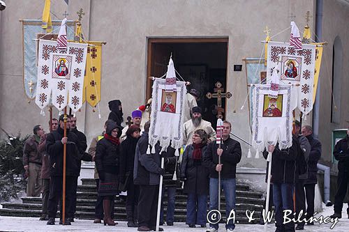 Sanok, prawosławne święto Jordanu, procesja z cerkwii nad San