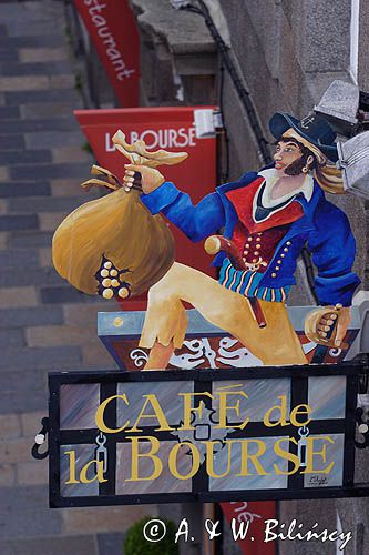 St. Malo, szyld kawiarni Cafe de la Bourse, Bretania, Francja
