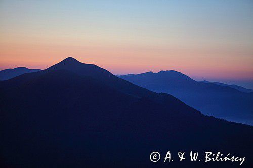 Świt, Widok z Połoniny Wetlińskiej, Bieszczady,