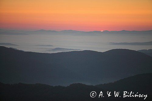 Świt, Widok z Połoniny Wetlińskiej, Bieszczady,