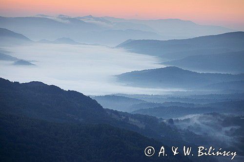 Świt, Widok z Połoniny Wetlińskiej, Bieszczady,