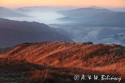 Świt, Widok z Połoniny Wetlińskiej, Bieszczady,