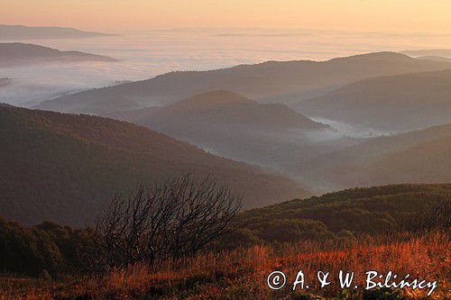 Świt, Widok z Połoniny Wetlińskiej, Bieszczady,