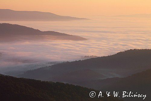 Świt, Widok z Połoniny Wetlińskiej, Bieszczady,