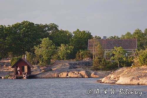 Sauna na wyspie Strupo, okolice Vastervik, szkiery szwedzkie, Szwecja