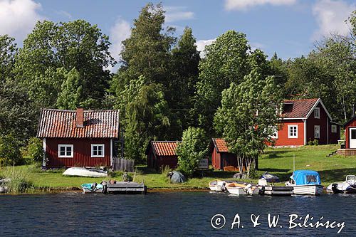 domki szwedzkie, Langholmen, Szkiery Szwedzkie, Archipelag Sztokholmski, Szwecja