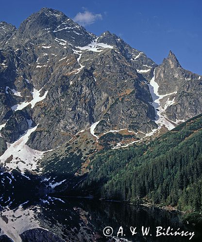 Tatry, widok z MorskiegoOka na Mięguszowiecki Szczyt i na Mnicha