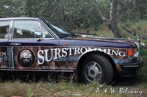 Reklama surströmming na samochodzie Rolls Royce. 