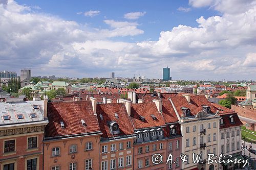 Warszawa panorama Warszawy z wieży koscioła św. Anny, budynki przy Krakowskim Przedmieściu