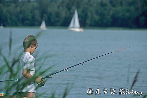 Mały chłopiec łowiący ryby, wędkarz