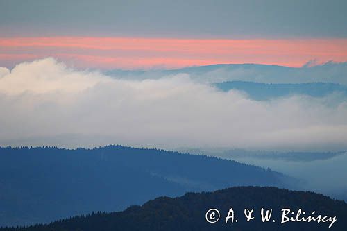 W chmurach, świt na Wetlińskiej, Bieszczady